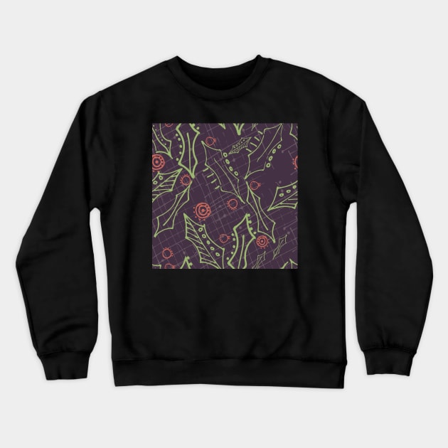 Holly leaves and berries. deep gray purple Crewneck Sweatshirt by counterclockwise